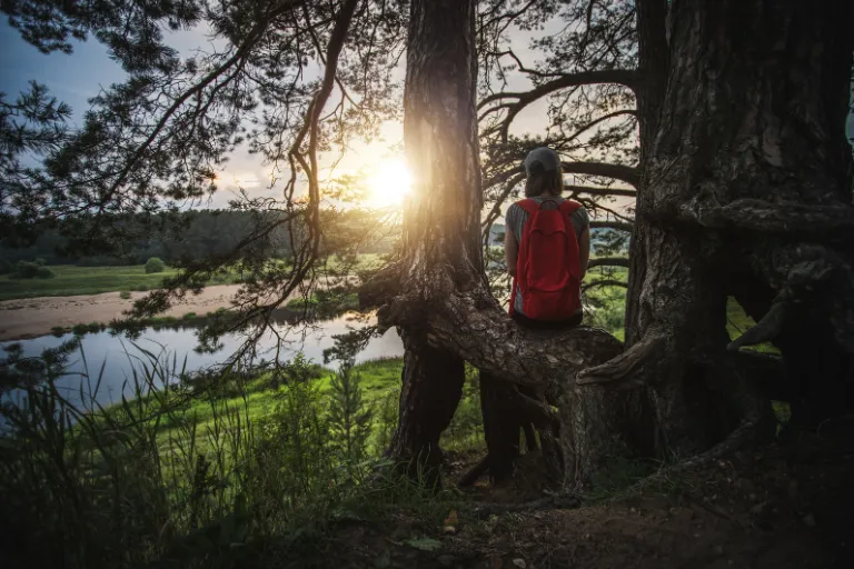 Taking time alone in nature to restore energy and focus